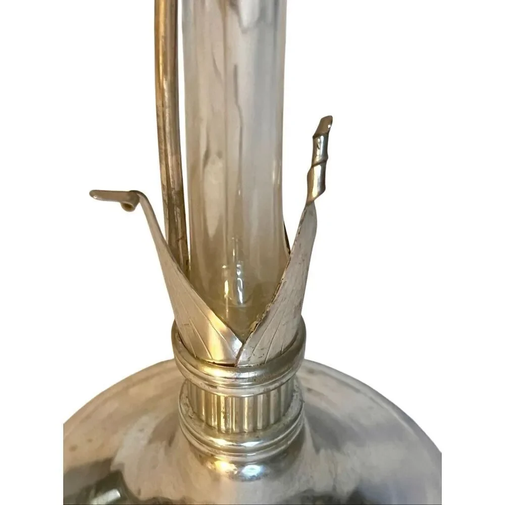 Vintage Mid Century Blown Glass Lily Vase Art In Silver Tone Base